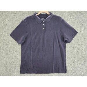 Lands End Shirt Womens XL Short Sleeve Black Collared Polo Classic